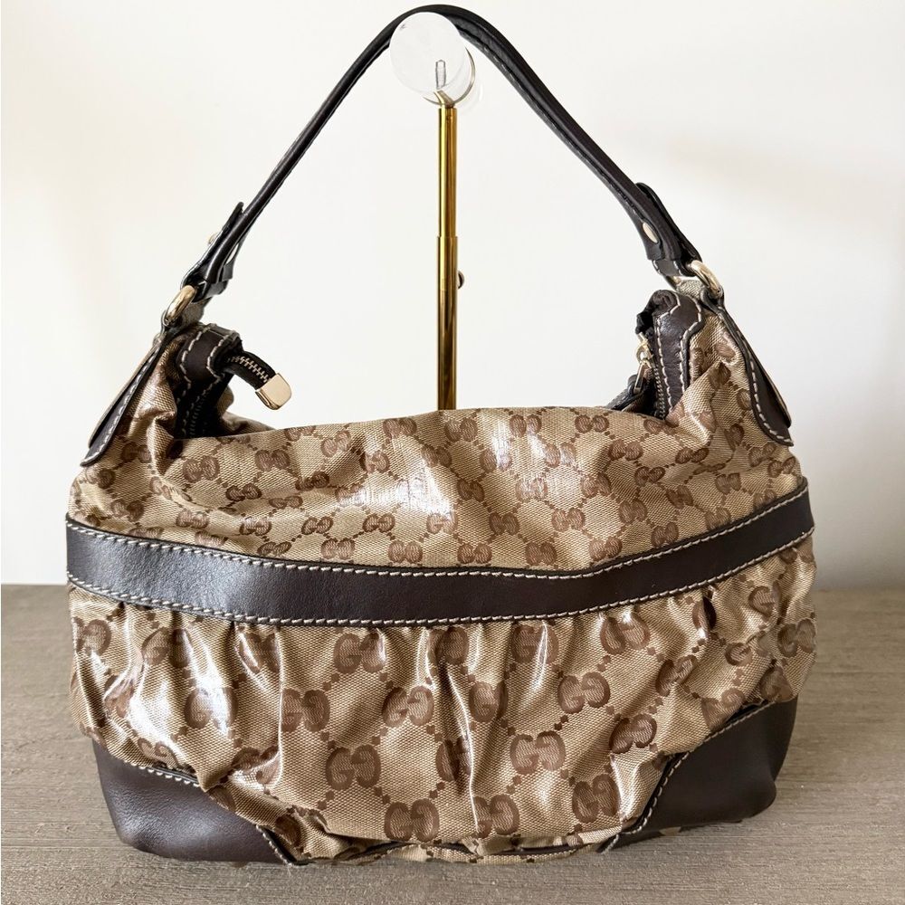 Gucci GG Crystal Hobo Shoulder Bag in Brown Coated Monogram & Leather - Picture 2 of 8